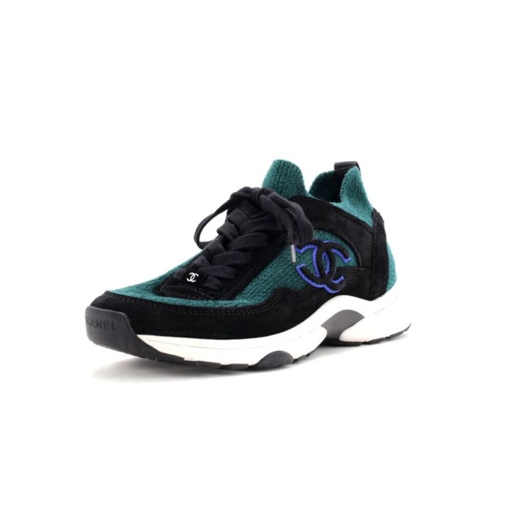 Chanel Black and Teal Sneakers